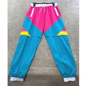 Funny Guy Mugs Retro Colorblock Track Pants Pink Teal Nylon Womens Large 90s